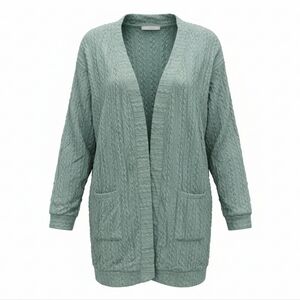 JULYCLO Women's Green Cable Knit Cardigan Sweater W Pockets - NIP